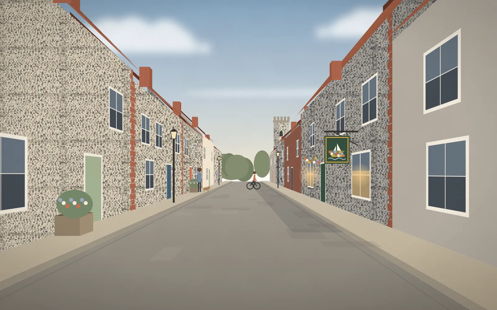 The village, a short walk away