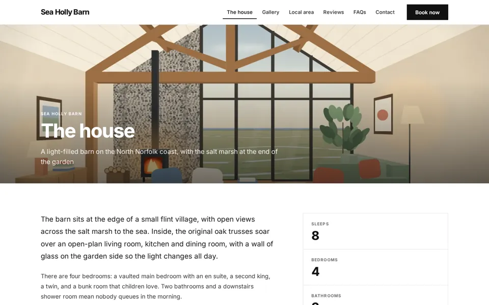 The example website in the Modern design